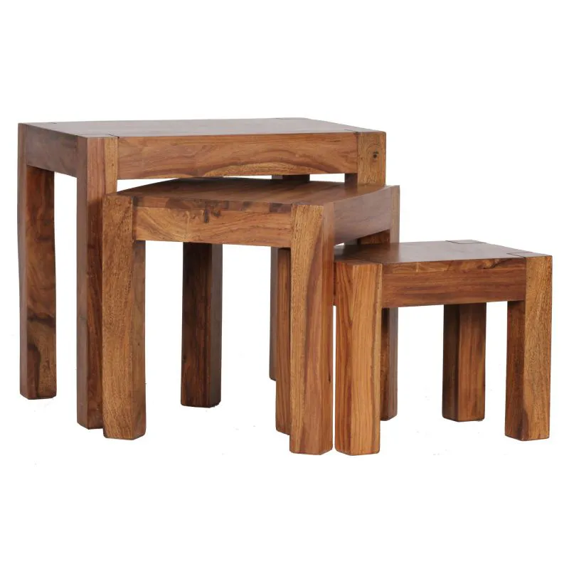 Set of 3 Side Tables | Solid Sheesham Wood | Unique Grain | Apolo 159 | Handcrafted | Assembled