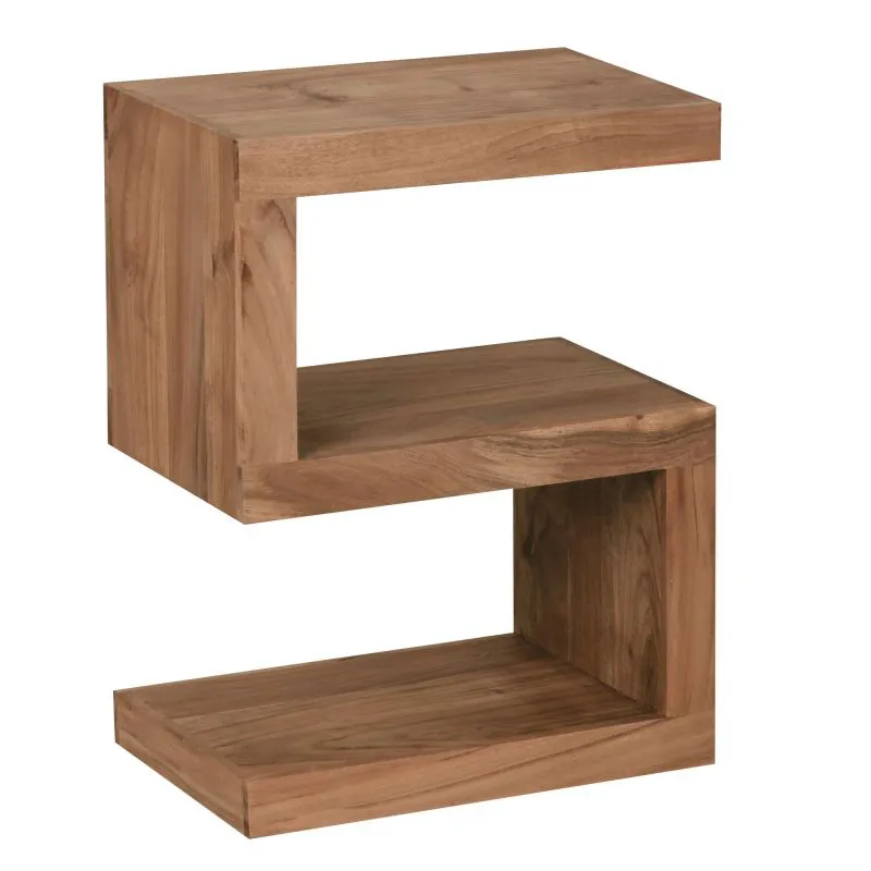 S Shaped Side Table Solid Acacia Wood | 60 x 30 x 44 cm | Magazine Rack & Shelf | Handcrafted