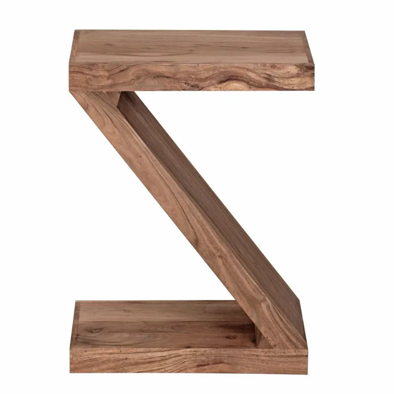 Z-Shaped Side Table | Solid Acacia Wood | Handmade | Acacia Color | 59 x 30 x 44 cm