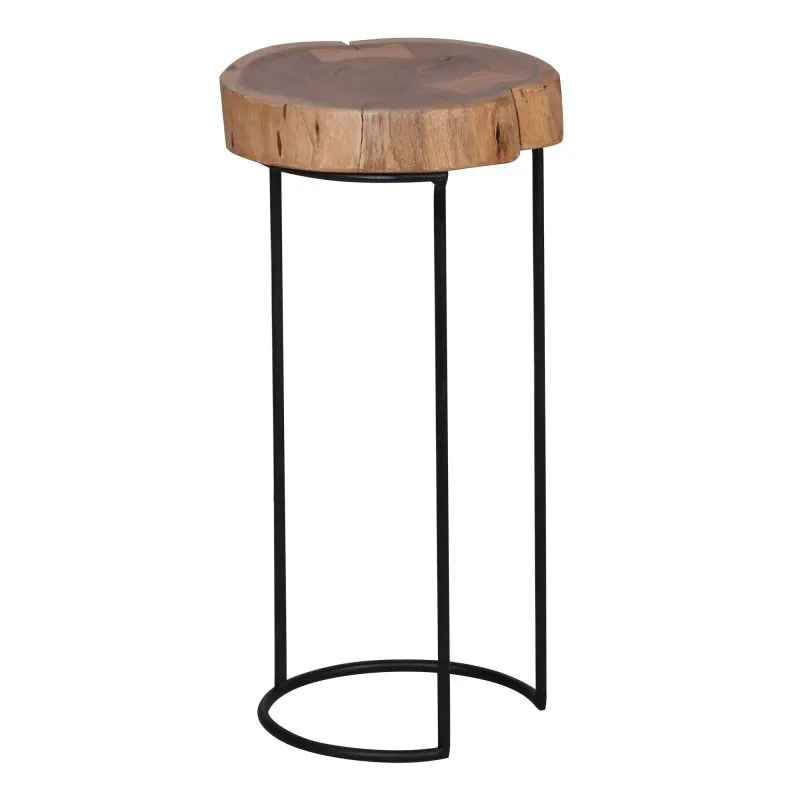 Handmade Side Table Solid Acacia Wood | Acacia/Black | Tree Trunk Shape | 55 x 28 x 28 cm