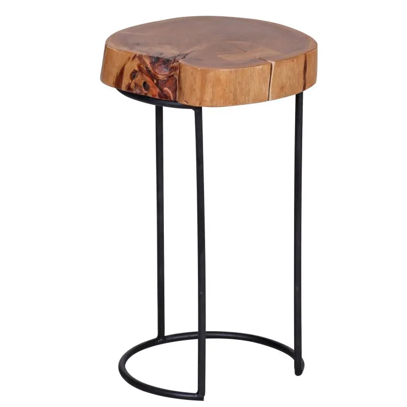 Handmade Side Table Solid Acacia Wood | Acacia/Black | 45 x 28 x 28 cm | Tree Trunk Shape Top