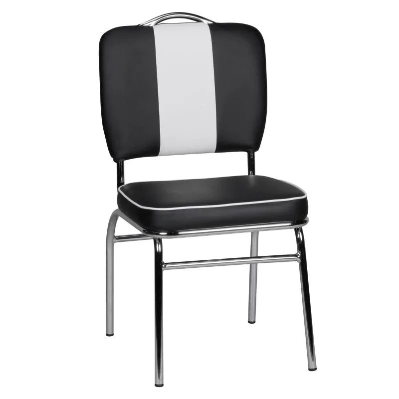 Vintage Diner Dining Chair | Black/White/Chrome | Upholstered Seat & Backrest | 120 kg Capacity