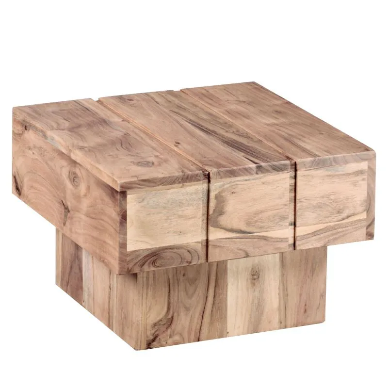 Solid Acacia Side Table | Unique Grain | 30 x 44 x 44 cm | Handcrafted | Natural Brown Finish