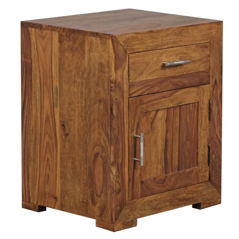 Solid Sheesham Wood Bedside Cabinet | 60 x 50 x 40 cm | Ideal for Box Spring Beds | Handmade | Ample Storage