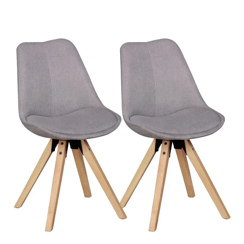 Dining Chair Set of 2 | Gray/Oak | Hevea Solid Wood Legs | Soft Fabric Upholstery | Scandinavian Style