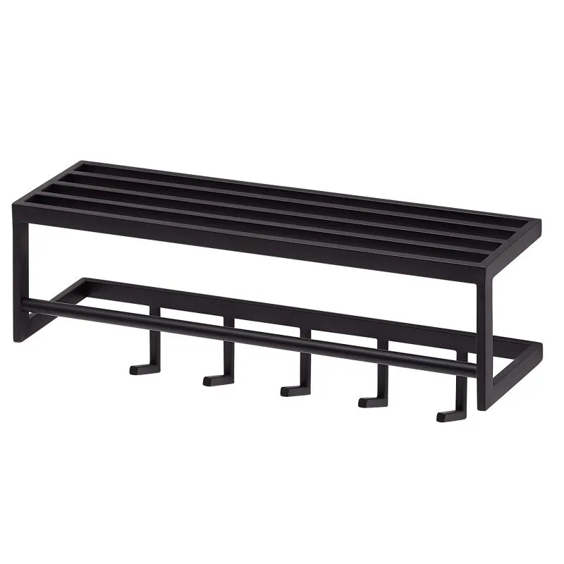 Black Wall Coat Rack | 5 Hooks, Clothes Rail & Shelf | Painted Steel | 20 x 70 x 20 cm