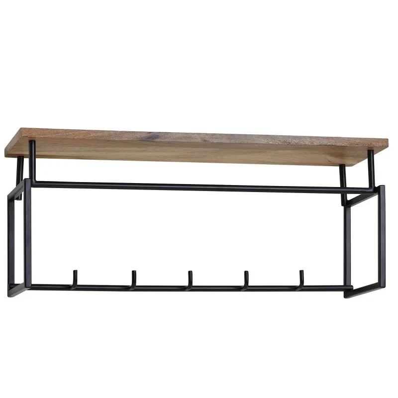 Wall Coat Rack Mango/Black | Solid Mango Wood & Iron | 29 x 71 x 20 cm | Handcrafted Design