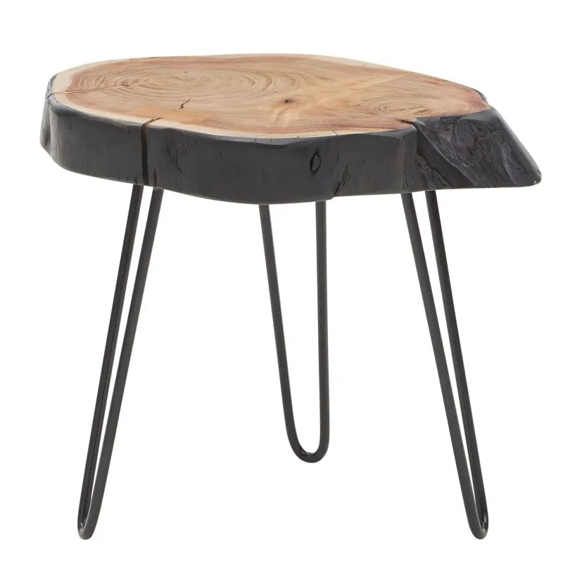 Acacia Solid Wood Living Room Table | Acacia/Black | 40 x 40 x 32 cm | Industrial Style | Unique Handcrafted Design