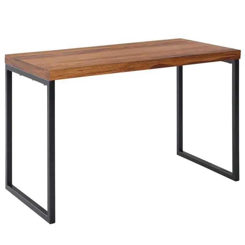 Desk in Solid Sheesham Wood | Industrial Design | 76.5 x 117 x 59 cm | Brown Tabletop, Black Metal Legs