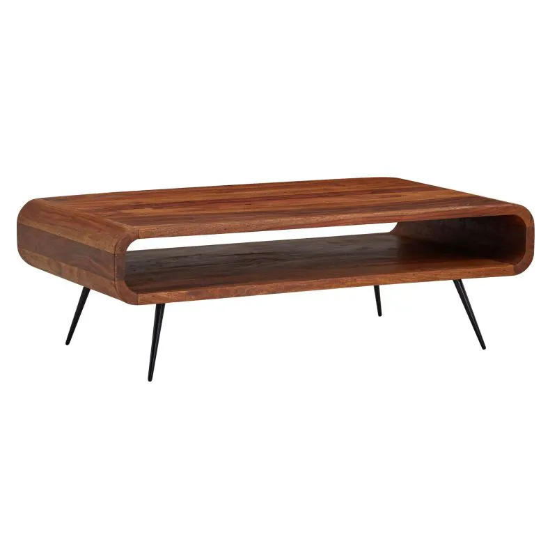 Sheesham Solid Wood Living Room Table | Modern Design | 90 x 55 x 30 cm | Black Metal Legs