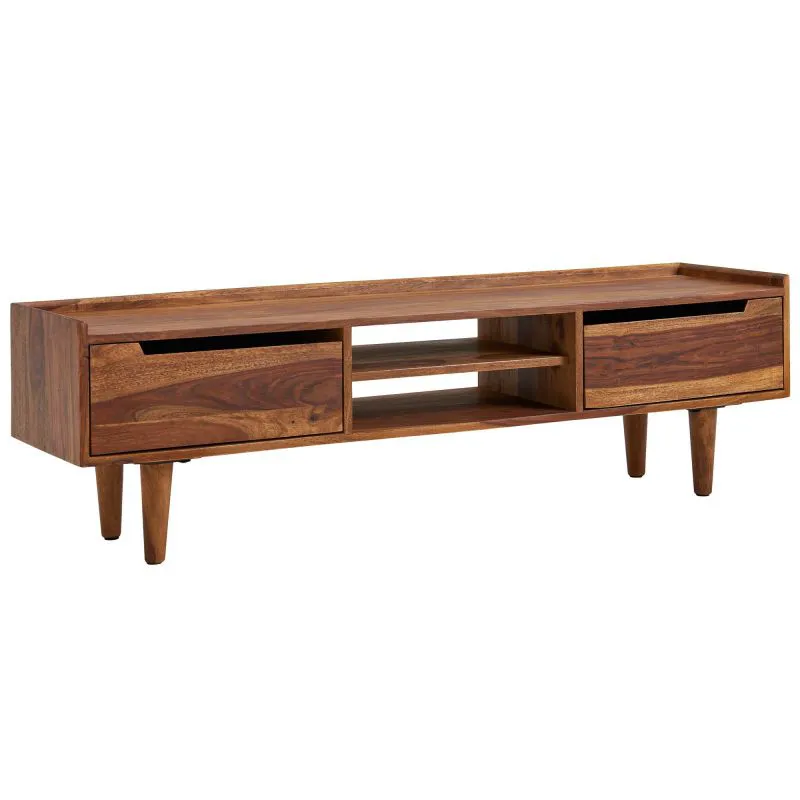 Sheesham TV Cabinet Lowboard | Semi-Solid Wood | Modern Design | 43 x 145 x 35 cm | Ample Storage