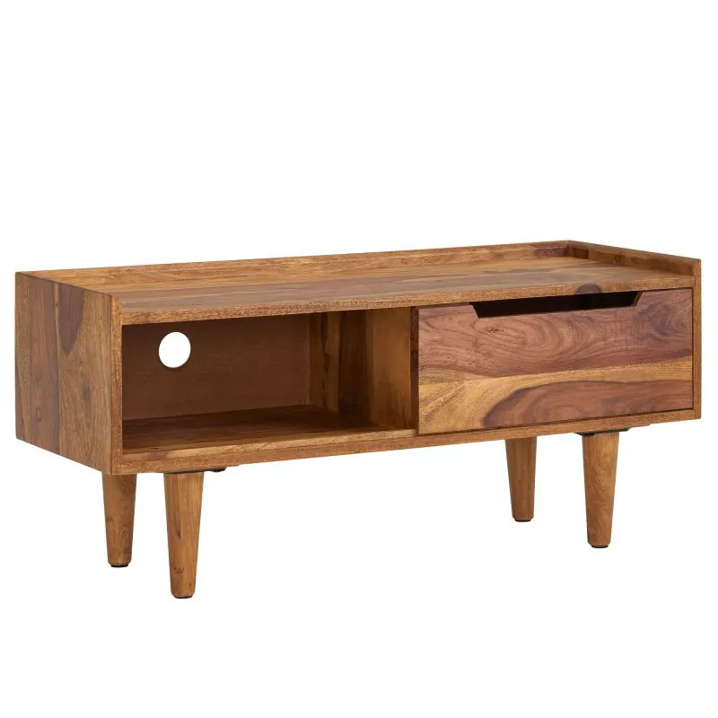 Sheesham TV Cabinet | Lowboard | Semi-Solid Wood | 44 x 95 x 34 cm | Modern Sliding Door | Up to 50" TVs