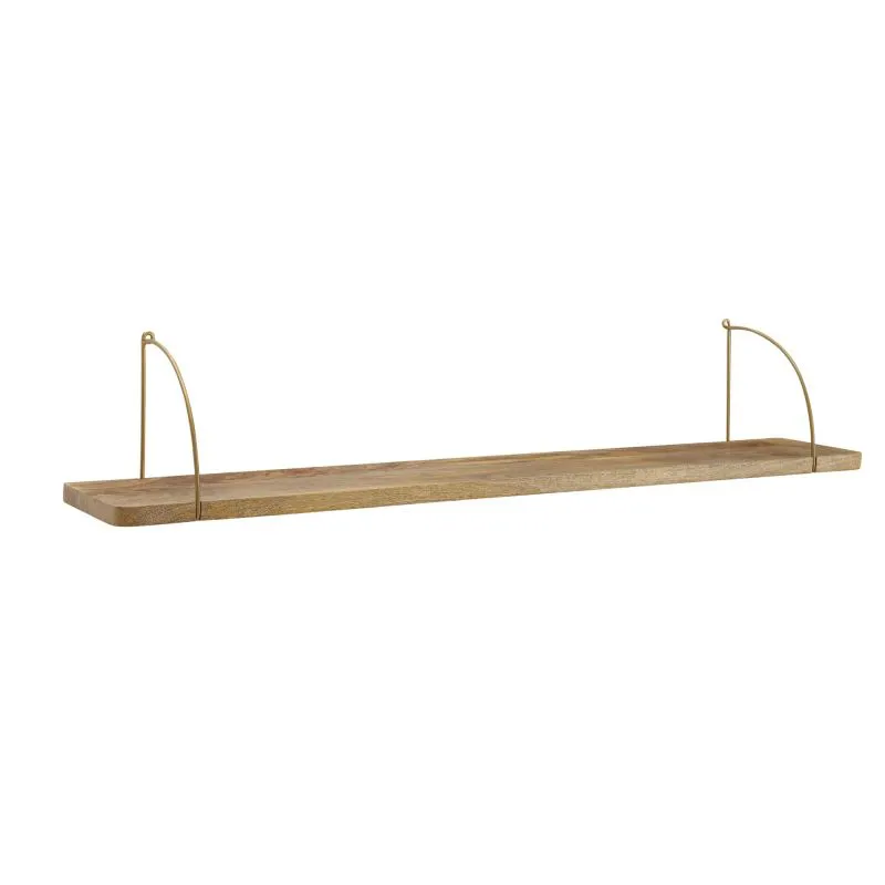 Wall Shelf Solid Mango Wood | 25 x 120 x 22 cm | Modern Industrial Style | Brown & Gold | Max Load 6 kg