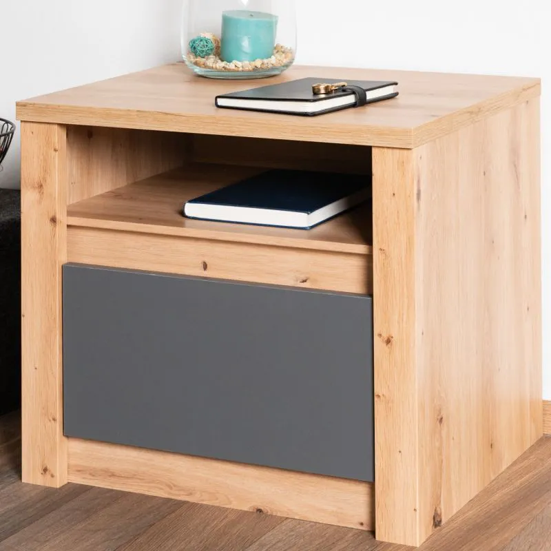 Bedside Table Faleula 11 | Oak / Grey | 45 x 50 x 43 cm | Modern Nightstand with Drawer