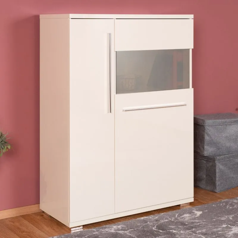 Modern Display Cabinet Garim 16 | Beige High Gloss | 123 x 90 x 40 cm | Soft Close | LED Lighting