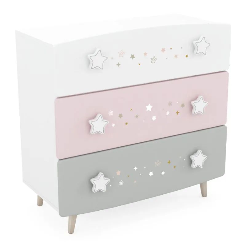 Children's room - Chest of drawers Ines 10, Colour: White / Pink / Grey - Measurements: 87 x 87 x 41 cm (H x W x D)