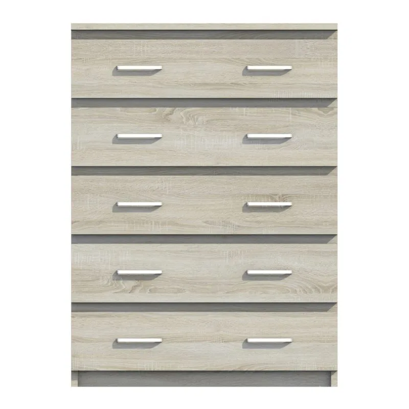 Chest of Drawers Pamulang 06 | Sonoma Oak | 112 x 82 x 40 cm | 5 Drawers | Modern Storage
