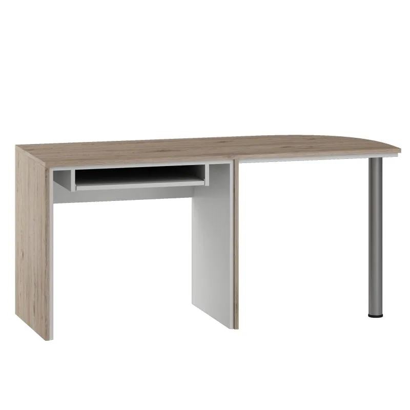 Desk Cianjur 04 | Oak / White | 77 x 160 x 60 cm | Laminated Fiberboard | Chrome Legs | Keyboard Tray