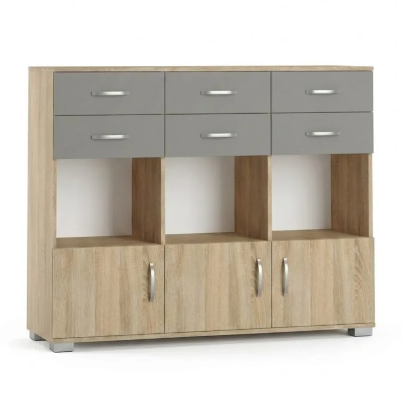 Chest of Drawers Ciomas 21 | Sonoma Oak / Grey | 104 x 130 x 40 cm | 3 Doors, 6 Drawers
