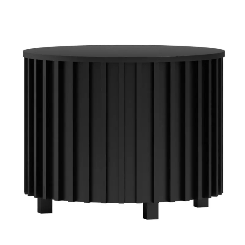 Round Coffee Table 68 cm | Elegant Black Slatted Design | 54 cm High | Metal Legs, ABS Edges