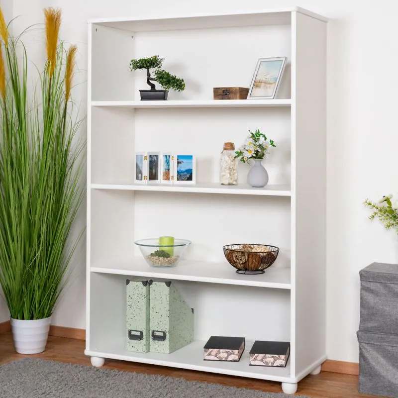 Modern Solid Pine Shelf Junco 51A | White Finish | 158 x 100 x 42 cm | 4 Spacious Compartments | Robust & Stable