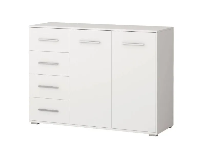 Chest of Drawers White | Comarca 26 | 96 x 135 x 45 cm | 2 Doors | 4 Drawers | 3 Compartments | Classic Angular Design