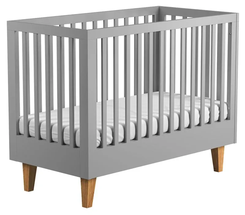 Rilind 06 Baby Crib | Grey/Oak | Adjustable Height | 70 x 140 cm Lying Surface | Modern Design