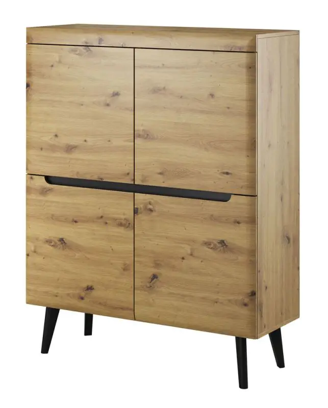 Chest of drawers with eight compartments Polmadie 08, Colour: Oak Artisan / Black - Measurements: 134 x 107 x 40 cm (H x W x D), with enough storage space.