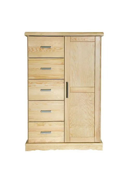  Storage Cabinet Buteo 05, 5 drawer, 1 door, solid pine wood, clearly varnished - H123 x W80 x D40 cm