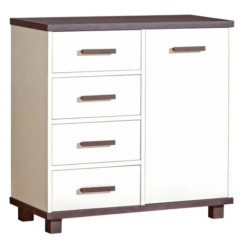 Children's Chest of Drawers Hermann 05 | White Bleached & Brown | Partial Solid Wood | 91 x 94 x 40 cm