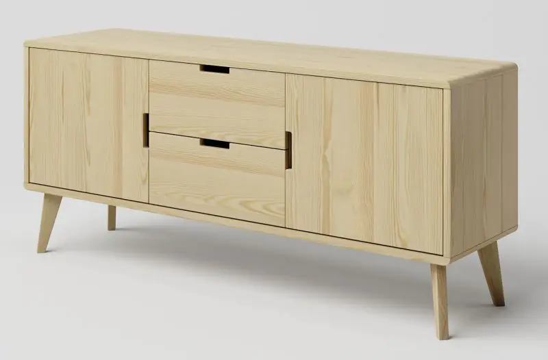 TV base cabinet solid pine wood natural Aurornis 59 - Measurements: 64 x 142 x 40 cm (H x W x D)
