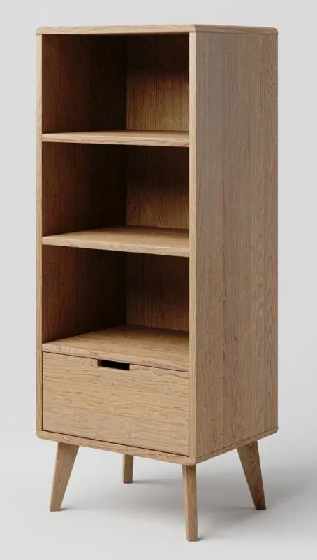 Solid Oak Shelf Natural Aurornis 23 | Modern Design | 125 x 50 x 40 cm | 1 Drawer, 2 Shelves