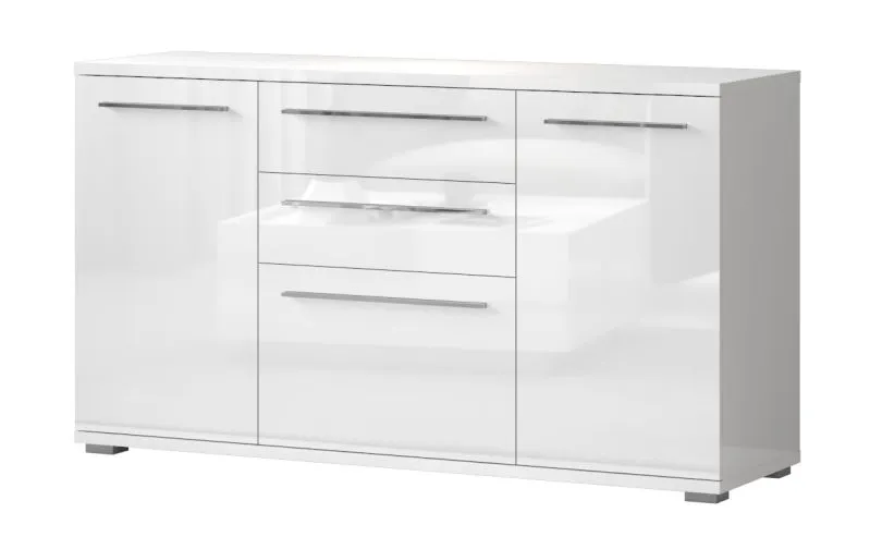 Garim 2 Dresser | White High Gloss | 85 x 150 x 45 cm | Soft Close | Modern Storage