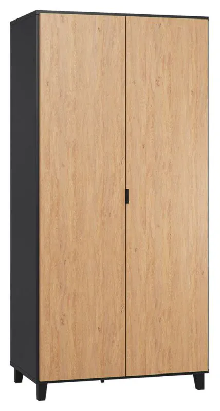 Hinged door cabinet / Wardrobe Leoncho 39, Colour: Black / Oak - Measurements: 195 x 93 x 57 cm (H x W x D)