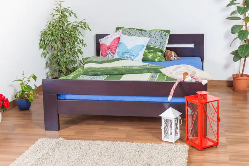 Double bed "Easy Premium Line" K6, solid beech wood, chocolate-brown - 160 x 200 cm 