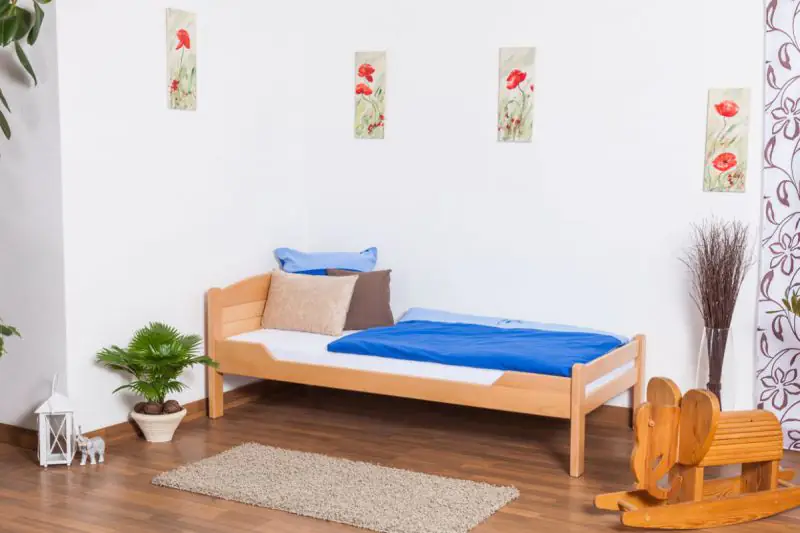 Children bed / kid bed "Easy Premium Line" K1/ solid, 90 x 200 solid beech wood nature