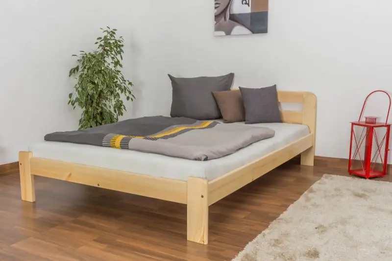 Single bed A5, solid pine wood, clearly varnished, incl. slatted bed frame - 140 x 200 cm
