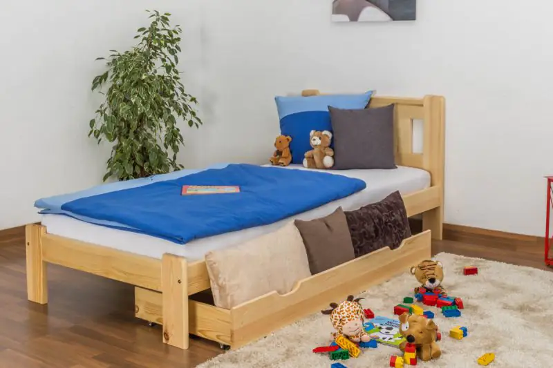 Children's bed / Youth bed solid A21, solid pine wood, clearly varnished, incl. slatted frame - 90 x 200 cm 