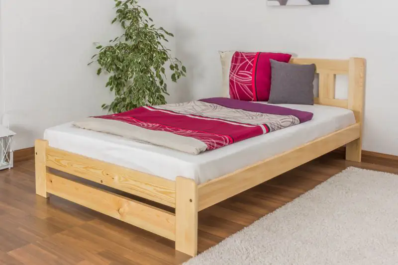 Single bed / Day bed solid, natural pine wood A25, includes slatted frame - Dimensions 120 x 200 cm