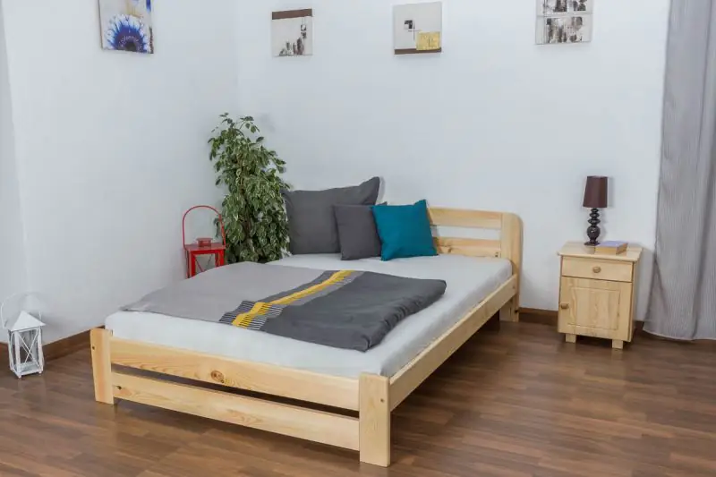 Double bed/guest bed solid pine wood natural A7, including slatted grate - Dimensions: 160 x 200 cm