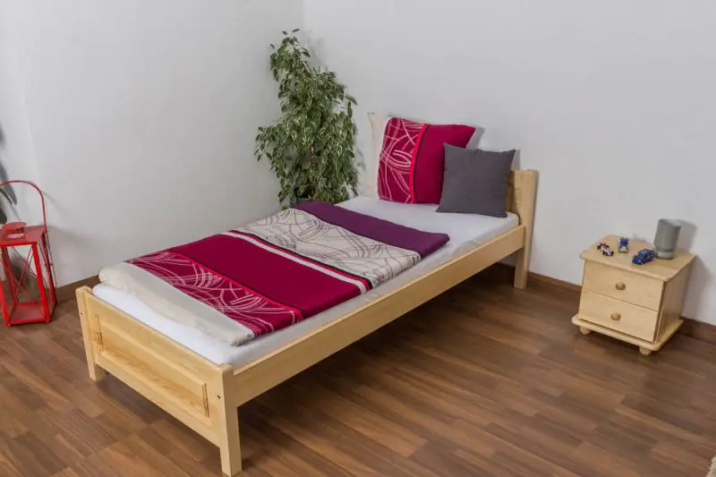 Single bed / Day bed solid, natural pine wood 78, includes slatted frame - Dimensions 90 x 200 cm