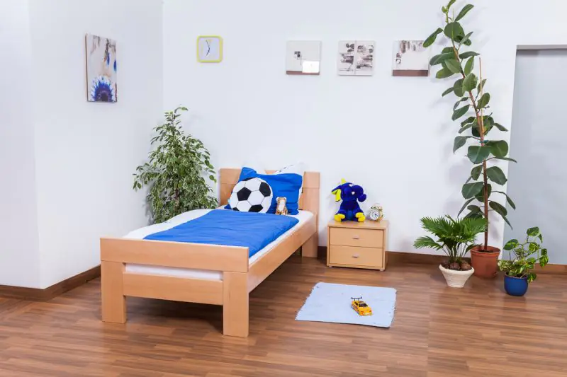 Children's bed / kid bed "Easy Premium Line" K2, solid beech wood nature - measurements: 90 x 190 cm