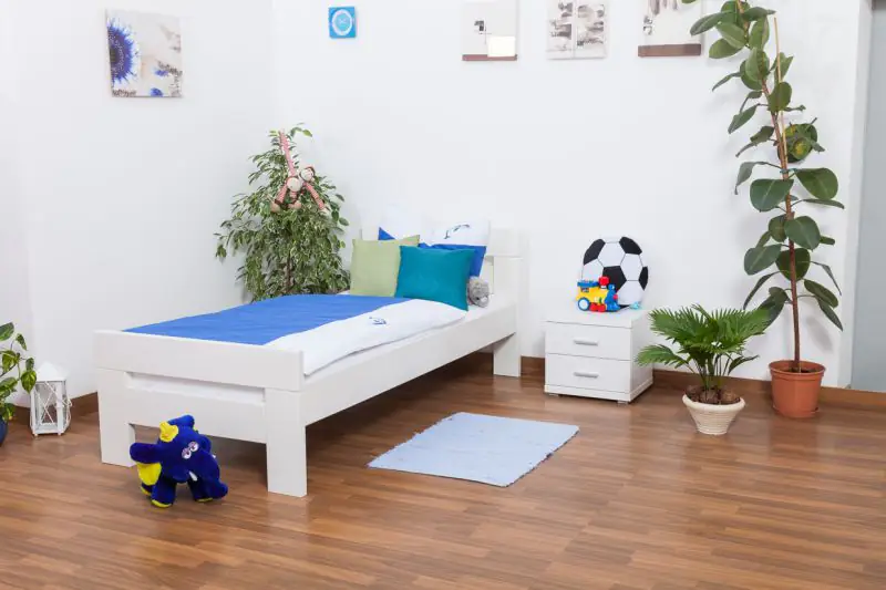 Children's bed / Youth bed "Easy Premium Line" K2, solid beech wood, white painted