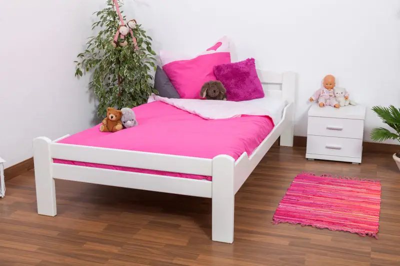 Youth bed "Easy Premium Line" K4, solid beech wood, white - 120 x 200 cm 