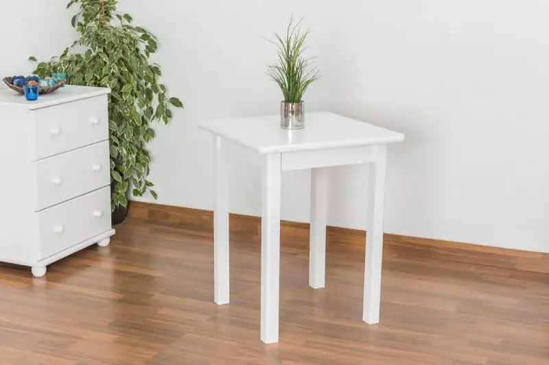 Side Table Junco 233A, solid pine wood, white finish - H75 x W60 x L60 cm