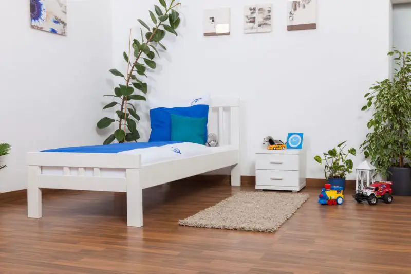 Children's bed / Youth bed "Easy Premium Line" K8, solid beech wood, white - 90 x 200 cm