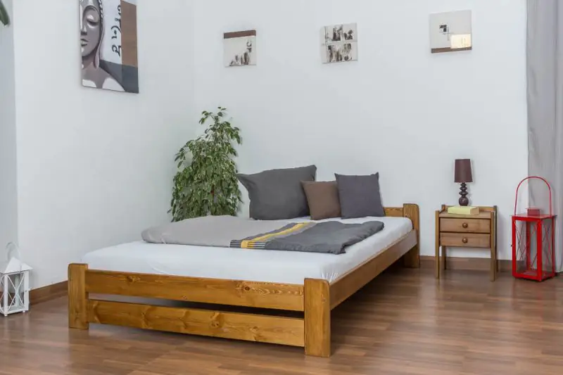 Single bed/guest bed pine solid wood oak colored A9, including slatted grate - Dimensions 140 x 200 cm