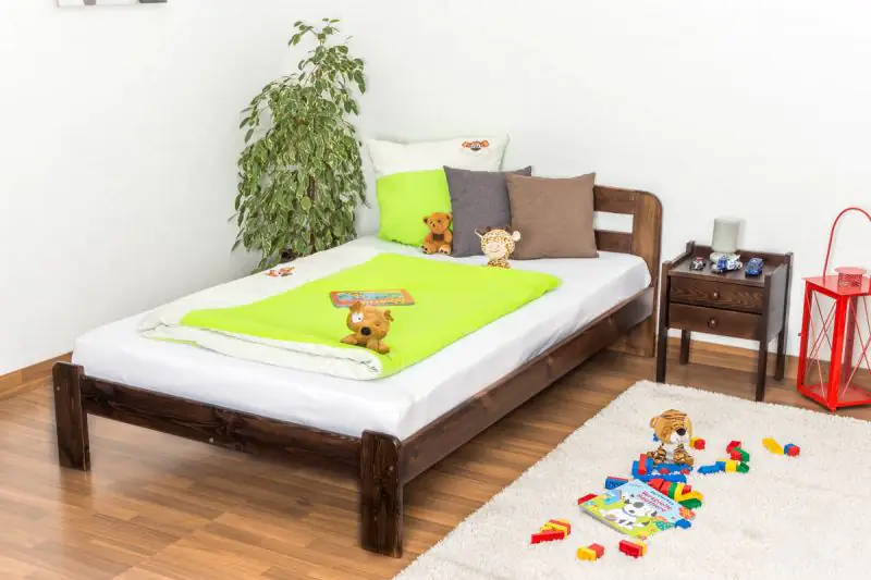 Children's bed / Youth bed solid pine wood nut brown A5, includes slatted frame- Dimensions 120 x 200 cm 