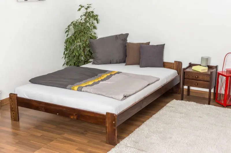 Single bed/guest bed pine solid wood nut colors A8, including slatted grate - Dimensions: 140 x 200 cm