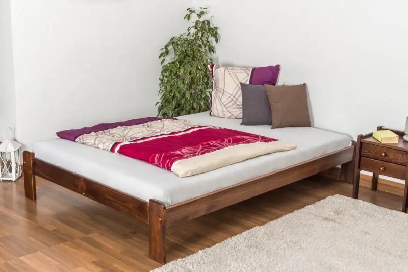 Futon bed/solid pine wood bed walnut coloured A10, including slats - Dimensions 140 x 200 cm